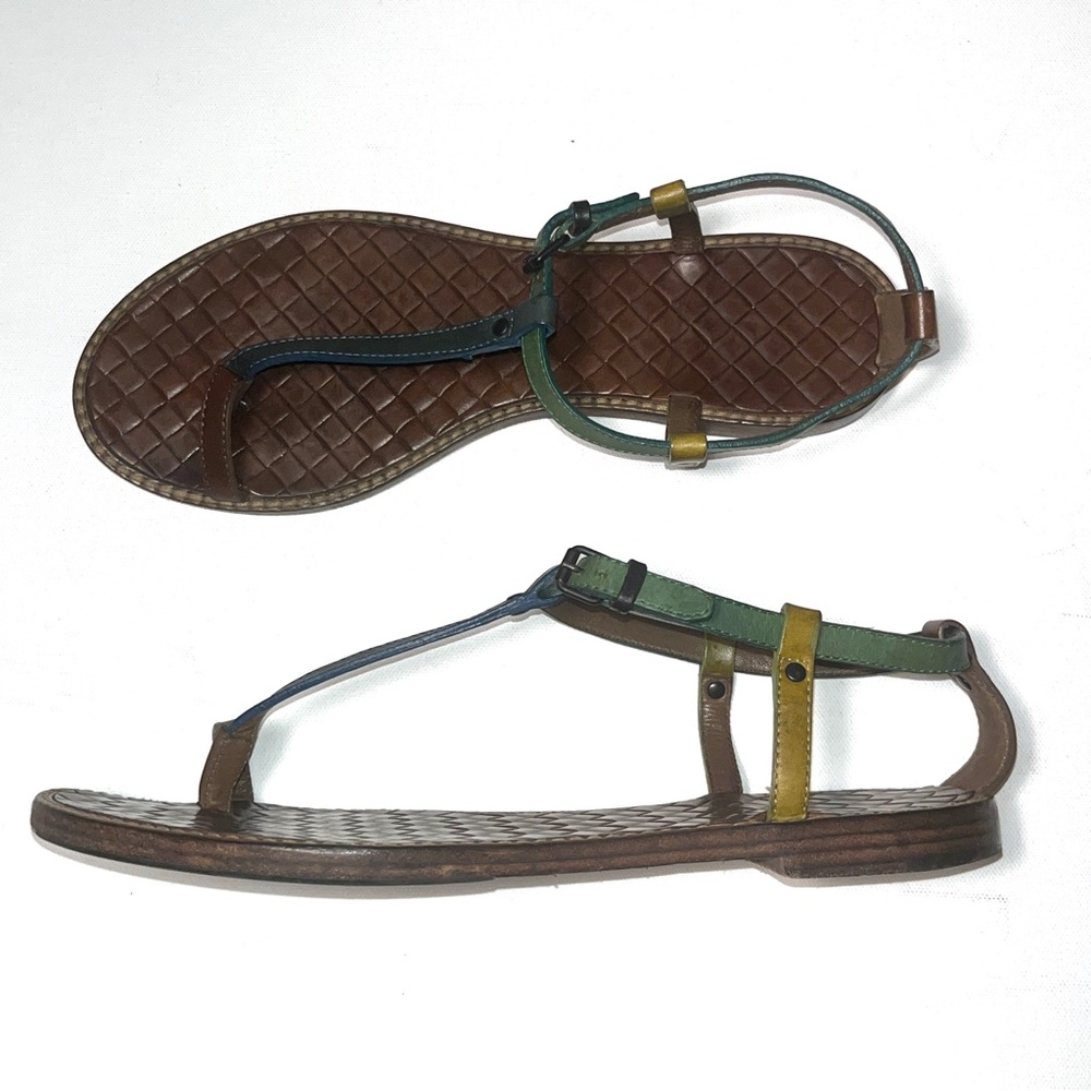 Bottega Veneta Ring-Toe Tri-Color Leather Sandals Size 39.5
